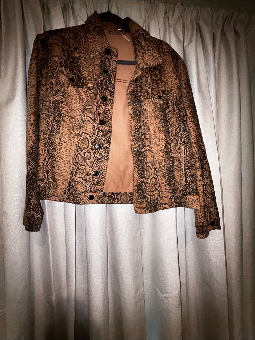 Free People Tan/Brown Snake-Print Denim Jacket - Picture 1 of 4